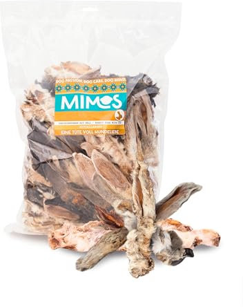 MIMOS Kaninchenohren mit Fell für Hunde 1000g - Getreidefreie & natürliche Hunde Kauartikel, Premium Kausnacks 100% Kaninchen ganz ohne künstliche Zusatzstoffe
