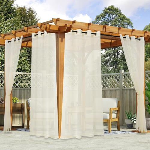 youleyar Durchsichtige Outdoor-Vorhänge für Terrasse, wasserdicht, Leinenoptik, Ösenvorhang, Lichtfilterung, Außenvorhänge für Wohnzimmer, Pergola, Cabana, Pavillon, 132 x 213 cm (B x L),
