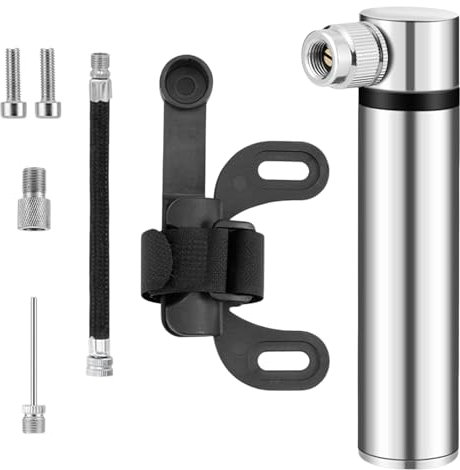 Piccola pompa ad aria per bicicletta, portatile, 120 PSI, ad alta pressione, leggera, in alluminio, con supporto per telaio per bici da corsa, mountain bike, calcio, pallavolo, argento