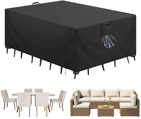 Aujink Abdeckung Gartenmöbel Winterfest, Wasserdichte Schutzhülle Gartenmöbel 420D Oxford Anti-UV Abdeckplane für Gartentische Terrassenmöbel Regenschutz und Staubfest Abdeckhaube Schwarz 270x180x90cm