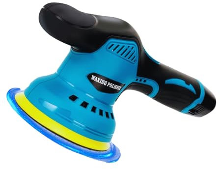Lucidatrice Rotorbitale Auto Senza Fili, Doppia Batteria 12V, Spugna per Lucidatura da 125 mm 8 Velocità 2800-5500 Giri / Min, Mini Levigatrice Portatile per Lucidare, Levigare con 4 Spazzole