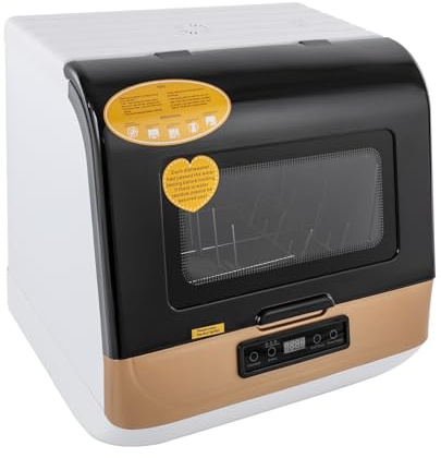 Dishwasher, Geschirrspüler Spülmaschine Klein Tischgeschirrspüler Tischspülmaschine Standardwaschen 60℃ Schnellwäsche 800W für Kleine Küche auf Arbeitsplatte (Gold)