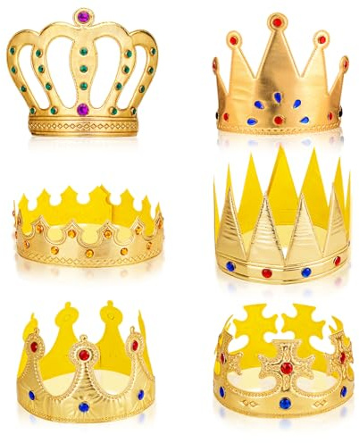 TIESOME 6 Stück Kinder Königskrone, Krone Geburtstag Geburtstagskrone Goldene mit Edelsteinen King Crown Krone Kinder Rollenspielzubehör Kostüm Verkleiden Zubehör Partyhüte für feierliche Anlässe