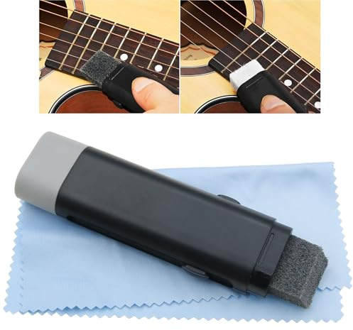 safycaby 1 x Gitarrensaiten-Reiniger, Radiergummi, Doppelkopf-Saiten-Entrosting-Bürste, Gitarrensaiten-Reinigungswerkzeug zur Reinigung und Pflege von E-Gitarre, Bass, Ukulele und Violine, mit 1 x