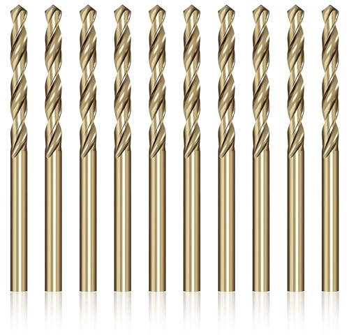10pcs 5.5mm Drill Bits for Metal, Drill Bit Sets for Metal M35 Cobalt 5% Jobber Straight Shank 135°Gold Finish Metal Drill Bits for Stainless Steel Hard Metal