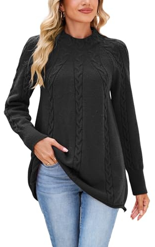 Famulily Women's Mock Neck Jumpers Cable Knitted Ladies Warm Sweaters Long Sleeve Soft Pullover Winter Tops