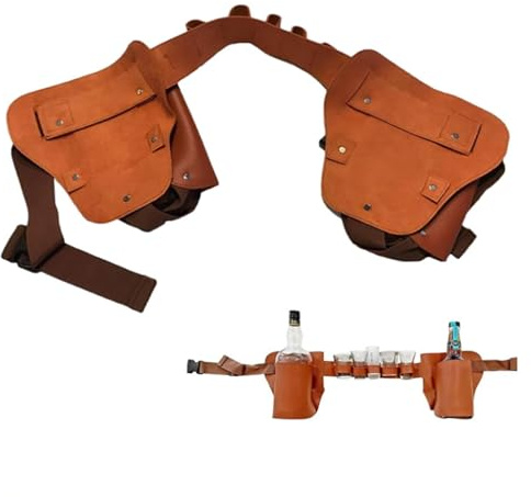 Étui à bière en Cuir synthétique – Sangle de Taille réglable for 5 Verres à Liqueur et 2 Bouteilles, résistant aux Rayures, idéal for Les activités de Plein air(Brown)