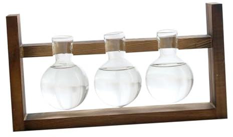 SUPVOX Wooden Rack Glass Vase Three-ball Creative Hydroponic Plant Container Modern Desktop Adornment for Flowers