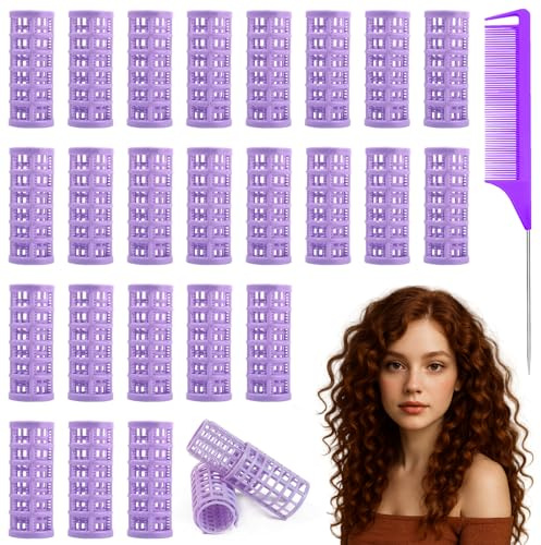 24PCS Small Hair Rollers Set with Comb, Heatless Velcro Rollers for Hair Styling, Curlers for Short-Hair, Self Grip Plastic Rollers for Volume, Waves & DIY Salon Use