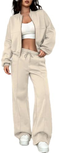 ticticlily Tuta Donna Sportiva Invernale Autunnale Tute Ginnastica 2 pezzi Giacche con Cerniera e Pantaloni Gamba Larga Dritta Completi Sportivi Completo da Casa Casuale Jogging A Albicocca M