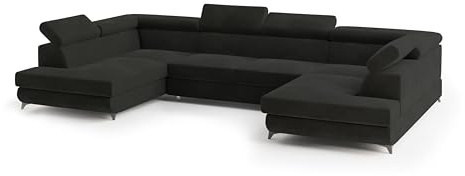 Masseno Ecksofa VINTESSA M mit Schlaffunktion U-Form, Glamour Sofa mit Bettkasten, Wohnzimmersofa, Couch, Soffa, Bettsofa, Couchgarnitur - Schwarz, Monolith 95