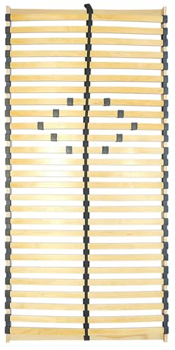 Lomadox Lattenrost 60x190 cm Federholzrahmen mit 26 leisten, Mittelgurt & Verstellbarer Komfortzone, für alle Matratzen geeignet