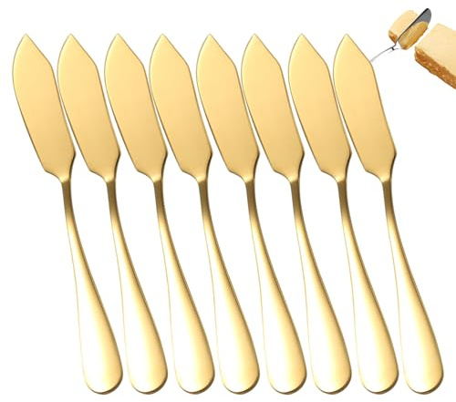 Licsaliwe 8-teiliges goldenes Buttermesser-Set, Edelstahl-Käsestreichmesser, professionelle Butterstreicher-Kollektion für die Küche