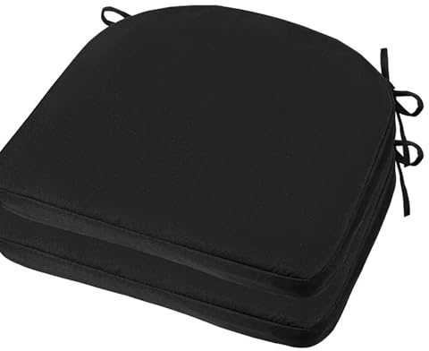 JORTUIO Stuhlkissen für Esszimmerstühle 1/2/4/6er-Set Sitzkissen Dicke 5cm rutschfeste Stuhlauflage mit Bändern, für Indoor, Küche Wohnzimmer Büro Terrasse(Schwarz,48x48x5cm2pcs)