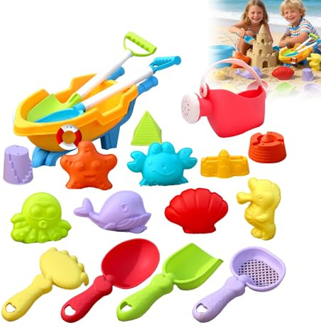 Sandleksaksset, 18/30 stycken sandlåda, leksak, strandleksak med hink, sandformar och spade resa, sandleksaker från 1 år, för utomhusbruk, barn, pojkar, flickor, med förvaringspåse (18 st)