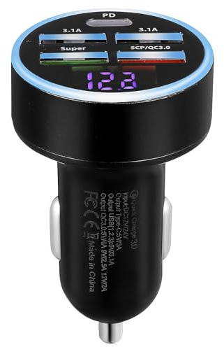 Chargeur de Voiture à Charge Rapide USB C, 5 Ports, PC
