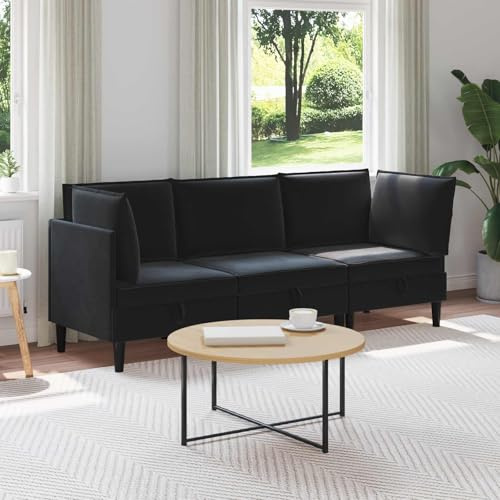 FWIKDUN Moderne Wohnzimmergarnitur 3 pcs aus schwarzem Samt mit Sperrholz, gepolsterte Sitzgarnitur mit Boxkissen-Design und Schaumstofffüllung für bequemes Sitzen, ergonomisches Möbelset