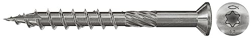 fischer Viti per terrazze, 5,0 x 80, a testa svasata, filettatura parziale, in acciaio inox A2, attacco Torx, per viti di rivestimenti per terrazze su sottostrutture in legno, 100 pezzi