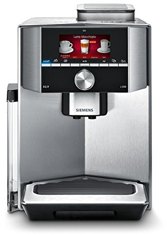 Siemens TI903509DE, Macchina per il caffè EQ.9 serie 300, 19 bar, sistema di riscaldamento intelligente, Nero (Schwarz, Edelstahl), in acciaio Inox (1 macinino)