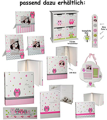 4 tlg. Set: Fotoalbum + Babytagebuch + Taufalbum + Album - Baby -  Eulen & Blumen  - Gebunden zum Einkleben - Fotobuch/Photoalbum/Babyalbum - für Mädche..