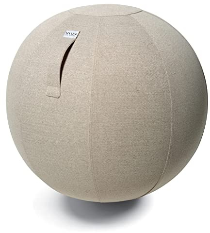 VLUV® BOL SOVA Sitzball Büro ergonomisch - Gymnastikball mit waschbarem Stoffbezug, atmungsaktiv, Tragegriff und Wegrollschutz - für Schwangerschaft und Home Office - Beige - 60cm bis 65cm