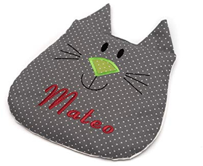 Wärmekissen mit Namen: graue Katze.