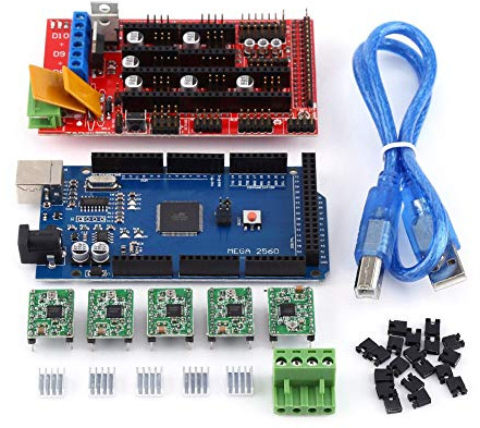 Taidda 3D Printer Motherboard Kit, Shield RAMPS 1.4 Controller + MEGA 2560 R3 + A4988 With Heatsink USB Cable Jumper Kit