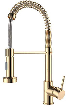 Onyzpily Gold Kitchen Taps Kitchen Sink Mixer tap with Solid Brass Commercial Single Handle Single Hole Pull Down Sprayer Swivel Sprayer Mixer Tap