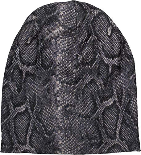 styleBREAKER Damen Beanie Mütze mit Schlange Python Muster und glitzernder Oberfläche, Slouch Longbeanie 04024174, Farbe:Schwarz