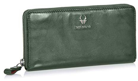 DONBOLSO Geldbörse Lissabon - Portemonnaie aus echtem Nappaleder für Damen - XL-Geldbeutel mit 13 Kartenfächern und RFID-Schutz - Verschenke eine edle Geldtasche - Grün