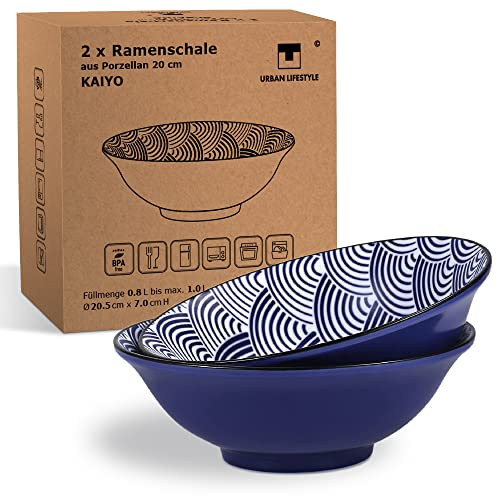 Urban Lifestyle Tazón de ramen Kaiyo 0.8-1.0 L porcelana 1300 °C juego de 2-20 cm tazón de sopa, ensaladera, tazón de ramen japonés, cuencos aperitivos, cuencos cocina, cuenco ramen, bowl