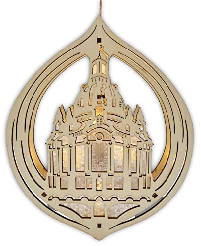 Wichtelstube-Kollektion LED 3D Fensterbild Dresdner Frauenkirche Weihnachten Holz beleuchtet Weihnachtsdeko Fenster, Batteriebetrieben inkl. Timer, 30cm Durchmesser