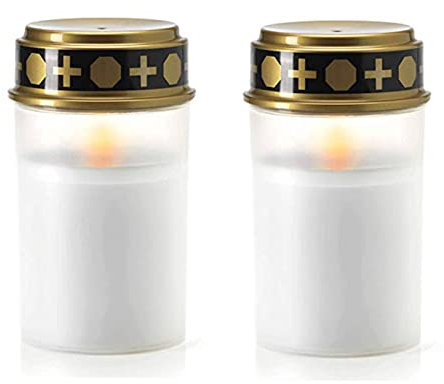 Lanterna solare funeraria LED, lanterna funeraria per cimitero con effetto fiamme, impermeabile, luci decorative per preghiera Sacrificielle Rituelle di Cimitero, 2 pezzi (bianco, senza spuntino)