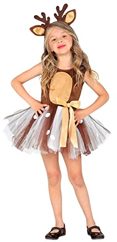 MIMIKRY Mädchen Kostüm Reh Kleid mit Tüllrock Geweih Haarreifen mit Ohren Rehkitz Bambi Rentier Hirsch