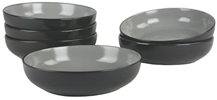 10 Strawberry Street Two Tone Coupe 8.5”/36 Oz. Dinner Bowl Set of 6, Black/Gray