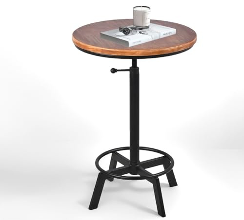BOKKOLIK Vintage barbord 76–89 cm justerbar höjd industriell bistrobord retro matbord för kök kafé pub svängbar trätopp