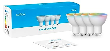 BroadLink 4 bombillas inteligentes FastCon Super Connect GU10, cambio de color con sincronización de música, GU10/4,5 W, funciona con Alexa y Google Home, GW4C Hub requerido