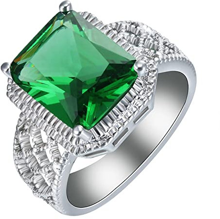 Aotiwe Vintage Ringe Breit, Freundschaftsringe Beste Freundin Hohler Grüner Zirkonia Silber Grün Größe 54 (17.2)