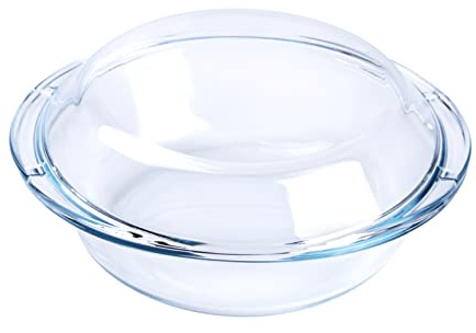 HUSANMP Rund Auflaufform aus Gehärtetem Glas, 1L Glas Backform mit Deckel für Backofen, Gefrierschrank und spülmaschinenfest