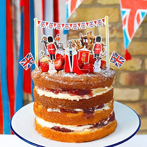 Talking Tables Kuchendekoration mit königlicher Krönung, Motiv: King Charles III, Union Jack-Flaggen, britische Straßenparty, 12 Stück