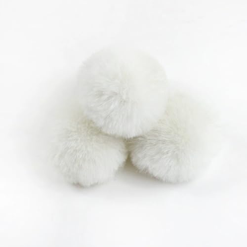 SYSUII 20 Stück Fellbommel Pompon Kunstfell Pompon 4cm Künstliche Fellbommel für StrickMützen und Beanies Taschenanhänger Schlüsselanhänger Anhängern Basteln Waschbär Haarkugel Anhänger DIY-Weiße