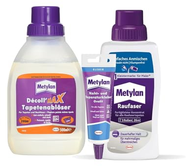 Metylan Raufaser Fertigkleister Konzentrat, sofort Verwendbar, (1x500g) & Metylan Naht- und Reparaturkleber (1x60g) & Metylan Tapetenablöser Aktiv-Konzentrat (1x0,5l)