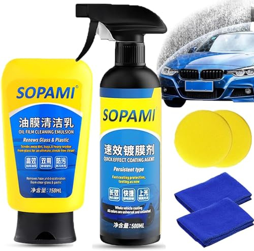 Sopami Car Coating Spray, Remove Car Glass Oil Film,Sopami Quickly Coat Car Wax Polish Spray,Waterless Wash Car Ceramic Coating (Emulsion+Spray)