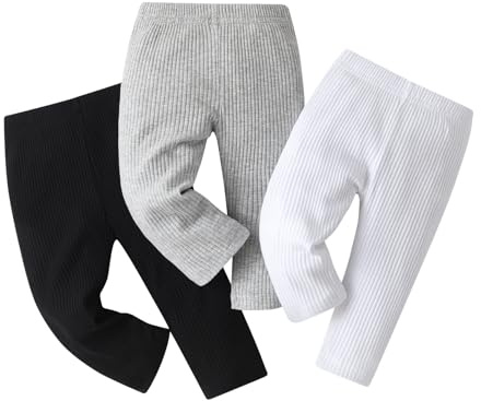 Baby Girl Leggings Solid Knitted Cotton Pants(Pack of 3) 9-12 Months