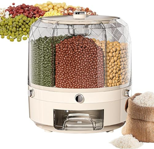 DISPRA Grain Dispensers -360 Degree Rotating Food box | Widely Rotating food organizer | Transparent Bean Dispensers With 6 Compartments For Cutlery Racks, Cupboards And Refrigerators