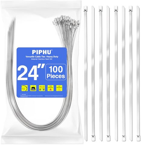 100 Stück Metall Kabelbinder 600mm×4,6 mm Edelstahl Metallkabel Ties Tragfähigkeit 122 kg Stainless Steel cable Tie 304 Geeignet für Auspuffwickelzaun Außenbaldachin
