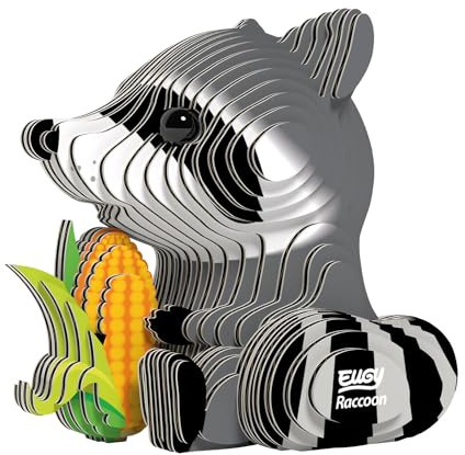 EUGY 650103 Waschbär, 3D Tier-Puzzle für Kinder und Erwachsene zum Zusammenbauen, DIY Tierfigur, Bastelset ab 6 Jahren