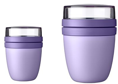 Mepal - Lunchpot Ellipse Duo Pack - Praktischer Müslibecher, Joghurtbecher, To Go Becher - Geeignet für Tiefkühler, Mikrowelle & Spülmachine - 300 & 500 ml - Vivid Lilac