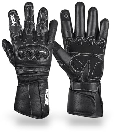 TLA NOX Gants de Moto en Cuir homologués CE avec Protections des articulations, Unisexes, Manchettes Courtes, pour Scooter, 2 Saisons, Respirants, Protection Contre Les Chocs_Nero_M