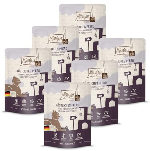 MjAMjAM - Premium Nassfutter für Katzen - Quetschie - purer Fleischgenuss - köstliches Pferd pur, 6er Pack (6 x 300 g), getreidefrei mit extra viel Fleisch